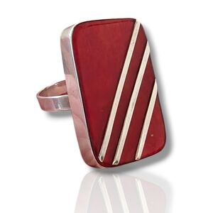 Sterling Silver Red Coral Adjustable Ring